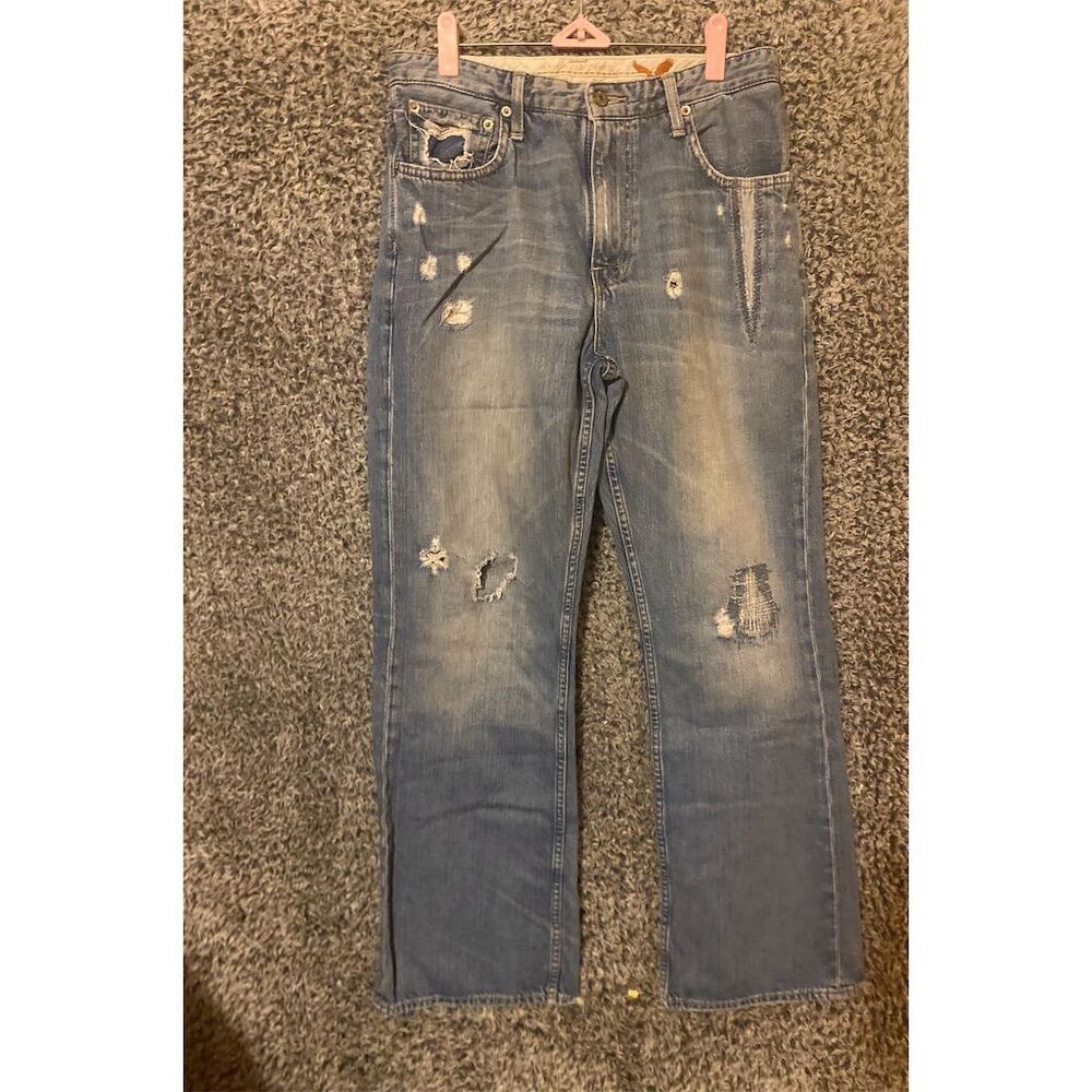 Jambe Bootcut Semi Evasee  Vintage Bootcut Denim Jeans Size 31 Blue Distressed